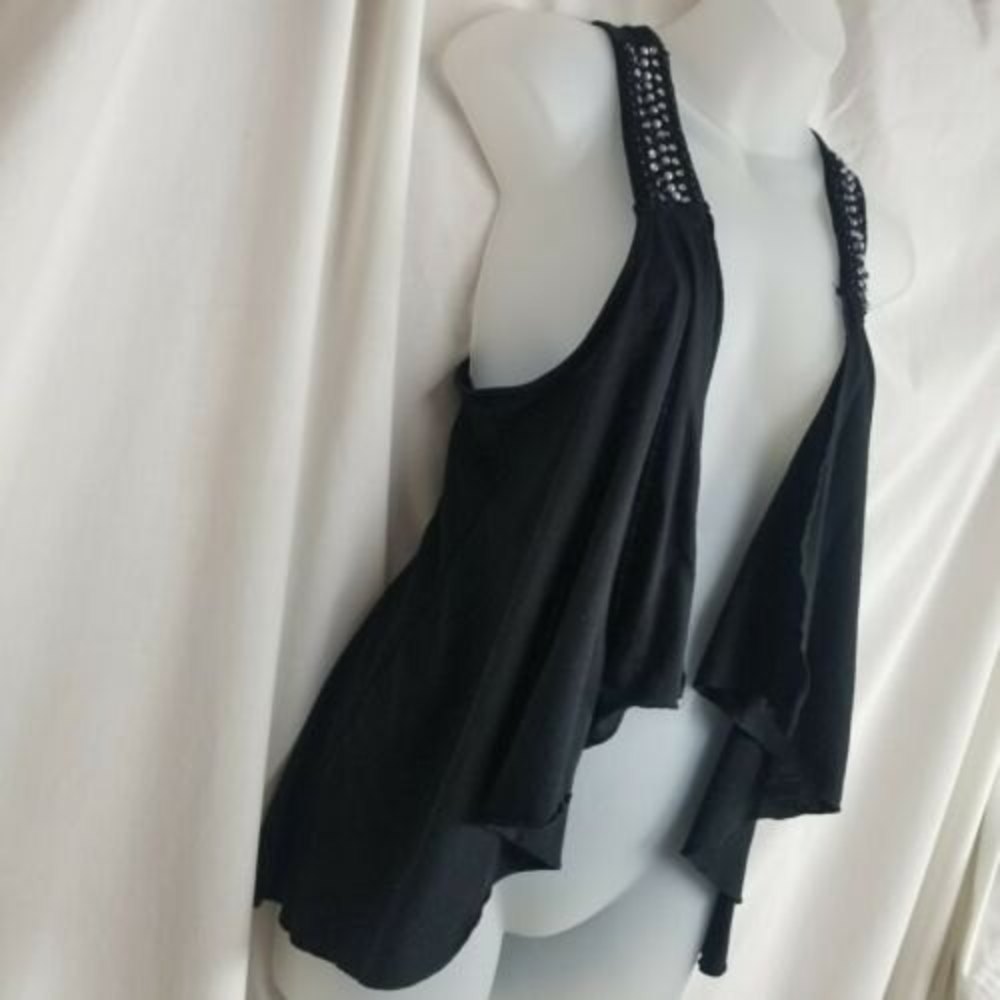 4/$25 EYESHADOW Black Boho Sleeveless Swing Vest Womens M Rhinestones & Pearls - Picture 2 of 12